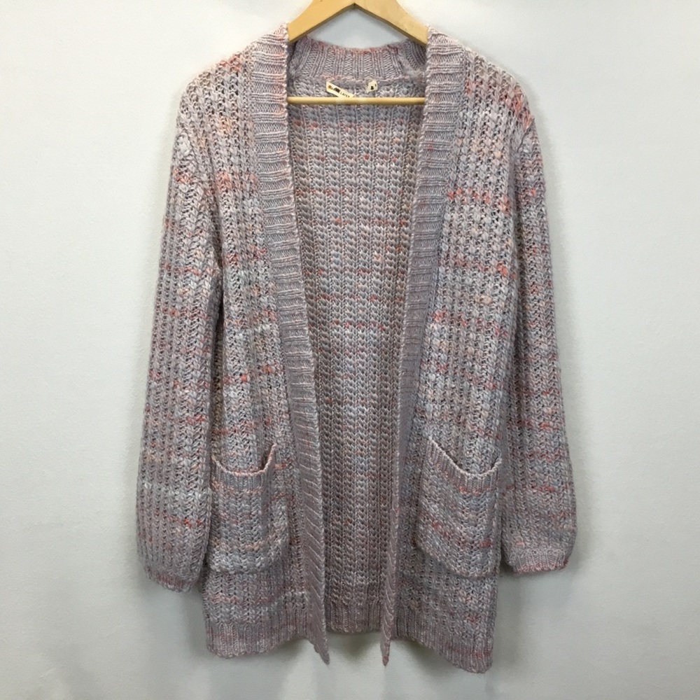 Marine Layer Ontario Marled Open Front Chunky Knit Cardigan in Textured Lavender